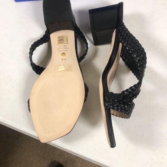 Stuart Weitzman Rosie 50 Sandal black woven slides 9.5 - Picture 2 of 7